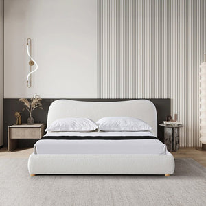 Elowen King Bed - Cream White Boucle - Boho Bliss