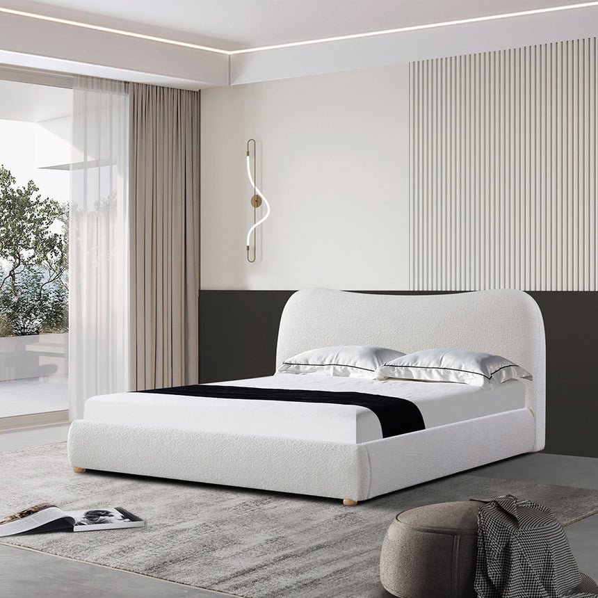 Elowen King Bed - Cream White Boucle - Boho Bliss