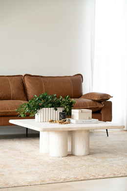 Geo Travertine Square Coffee Table - 100cm - Boho Bliss