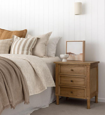 Hamilton Bedside Table - 3 Drawer Natural - Boho Bliss