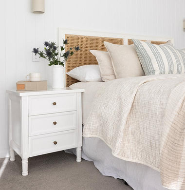 Hamilton Bedside Table - 3 Drawer White - Boho Bliss