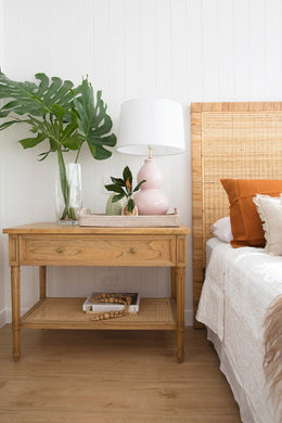 Hamilton Bedside Table - Weathered Oak - 91cm Wide - Boho Bliss