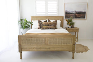 Hamilton Cane Bed - Weathered Oak - Queen - Boho Bliss