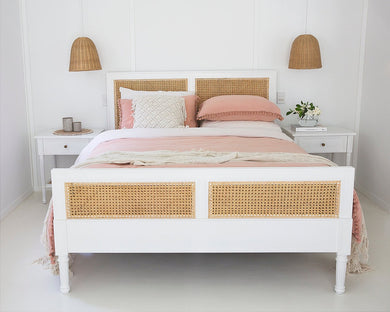 Hamilton Cane Bed - White - Double - With End - Boho Bliss