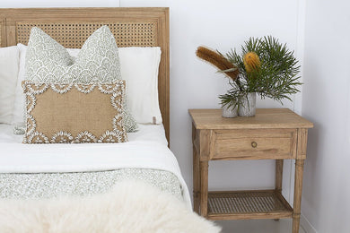 Hamilton Cane Bedside Table - 57cm Weathered Oak - Boho Bliss
