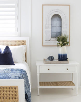 Hamilton Cane Bedside Table - White - 91cm Wide - Boho Bliss