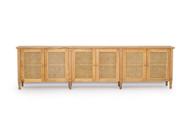 Hamilton Cane Six Door Sideboard - Weathered Oak - Boho Bliss