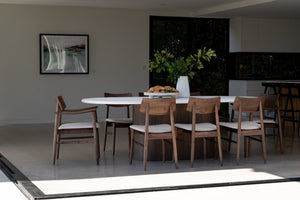 Harlow Dining Chair - Walnut with Linen Seat - Boho Bliss