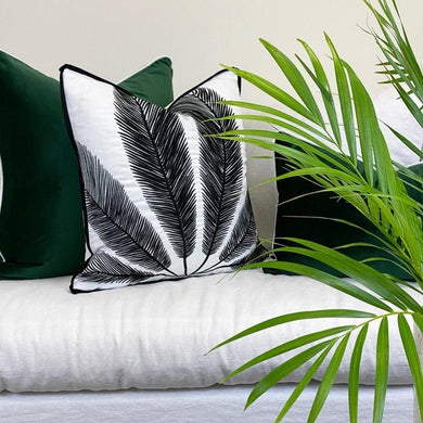 Mallorca Cushion Cover - Black Leaf - Boho Bliss