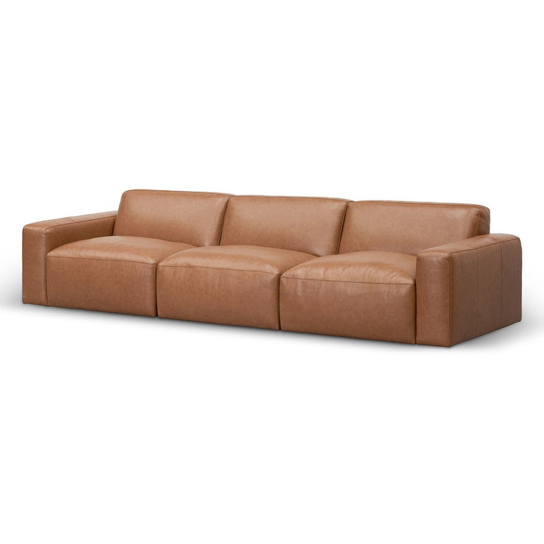 Monterey Leather Sofa - Caramel Brown - Boho Bliss