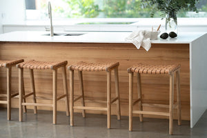 Pasadena Leather Saddle Stool - Natural Woven - Boho Bliss