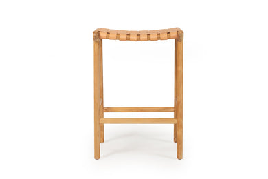 Pasadena Leather Saddle Stool - Natural Woven - Boho Bliss