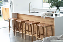 Load image into Gallery viewer, Pasadena Leather Saddle Stool - Natural Woven - Boho Bliss