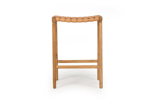 Pasadena Leather Saddle Stool - Natural Woven - Boho Bliss