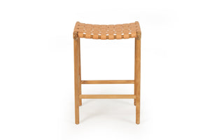 Pasadena Leather Saddle Stool - Natural Woven - Boho Bliss