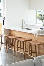 Load image into Gallery viewer, Pasadena Leather Saddle Stool - Natural Woven - Boho Bliss