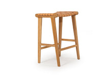 Load image into Gallery viewer, Pasadena Leather Saddle Stool - Natural Woven - Boho Bliss