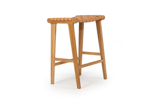 Pasadena Leather Saddle Stool - Natural Woven - Boho Bliss