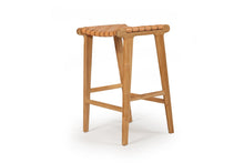 Load image into Gallery viewer, Pasadena Leather Saddle Stool - Natural Woven - Boho Bliss