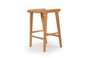 Pasadena Leather Saddle Stool - Natural Woven - Boho Bliss