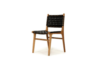 Pasadena Woven Leather Dining Chair - Black - Boho Bliss