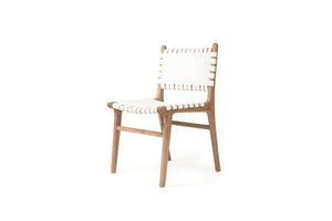 Pasadena Woven Leather Dining Chair - White - Boho Bliss
