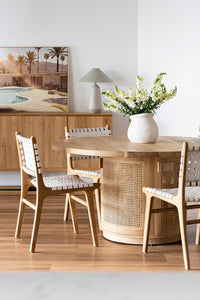 Pasadena Woven Leather Dining Chair - White - Boho Bliss