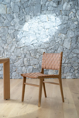 Pasadena Woven Leather Side Chair - Natural - Boho Bliss