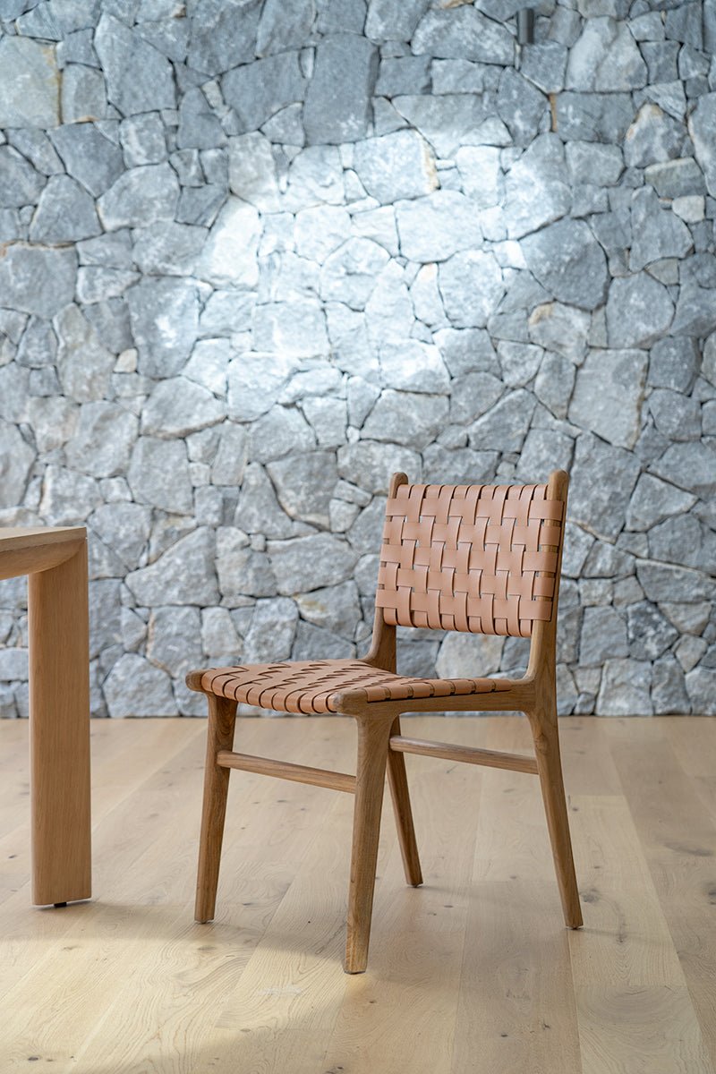Pasadena Woven Leather Side Chair - Natural - Boho Bliss