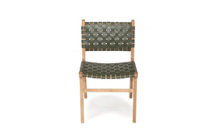 Pasadena Woven Leather Side Chair - Olive - Boho Bliss