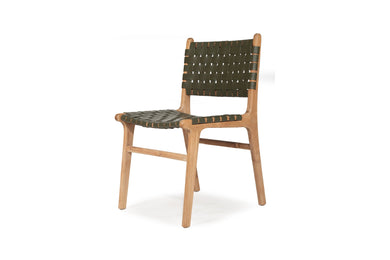 Pasadena Woven Leather Side Chair - Olive - Boho Bliss