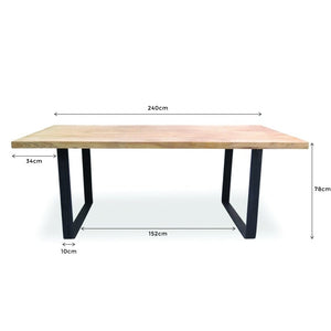Piede Reclaimed Elm Wood Dining Table 2.4m - Rustic Natural - Boho Bliss
