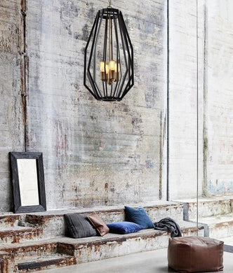Gamma Narrow Angular Cage Pendant Light - Black - Boho Bliss