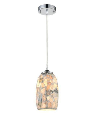 Glaise Ellipse Hand Blown Glass Pendant Light - Light Stone Mosaic - Boho Bliss