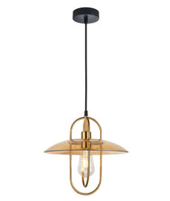 Load image into Gallery viewer, Papyr Pendant Light - Antique Brass Oblong With Amber Glass - Boho Bliss