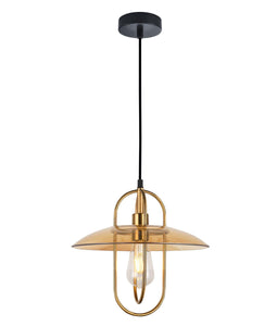 Papyr Pendant Light - Antique Brass Oblong With Amber Glass - Boho Bliss