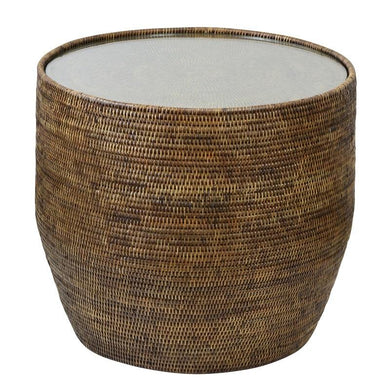 Plantation Side Table with Glass - Boho Bliss