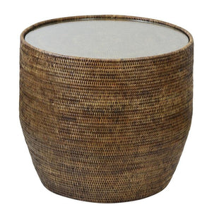 Plantation Side Table with Glass - Boho Bliss