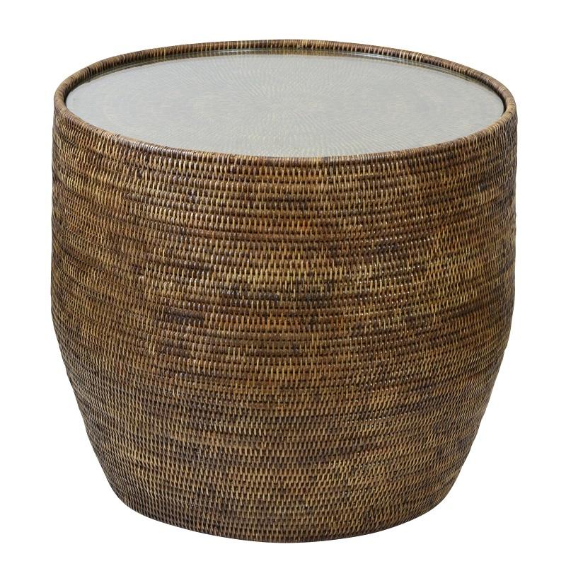 Plantation Side Table with Glass - Boho Bliss